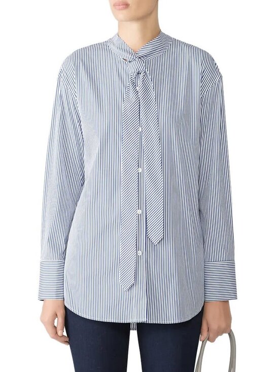 Theory Tops - Theory Weekender Tie Neck Top in Franklin Stripe Size P